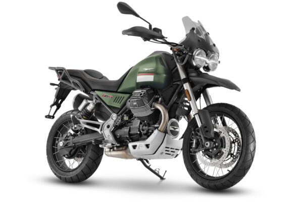 Moto Guzzi V85 TT E5 Verde Altaj On Side Stand