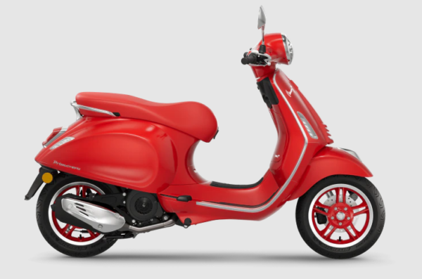 A red motor scooter on a white background.