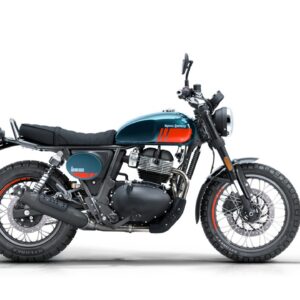 Royal Enfield Bear 650 - A Royal Enfield motorcycle in teal and orange, with the model "BIGAR 550" prominently displayed, staged against a white background.