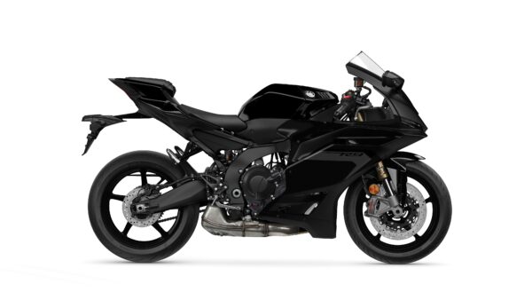 A sleek black sport motorcycle, the Yamaha YZF-R9, displayed from the side, showcasing its aerodynamic design, sharp lines, and modern features.