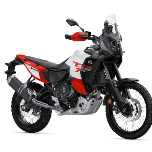 Yamaha 2026 Ténéré 700 World Raid A Yamaha Ténéré 700 motorcycle with a black, red, and white color scheme, featuring an upright seating position, off-road tires, and a dual-sport design.