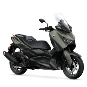 Yamaha 2026 XMAX 125 A stylish gray scooter with a sleek design, featuring a large windscreen, comfortable seat, and modern details, positioned at an angled view on a white background.
